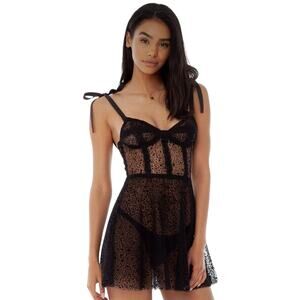 ARE YOU AM I Black Lace Pajama Set